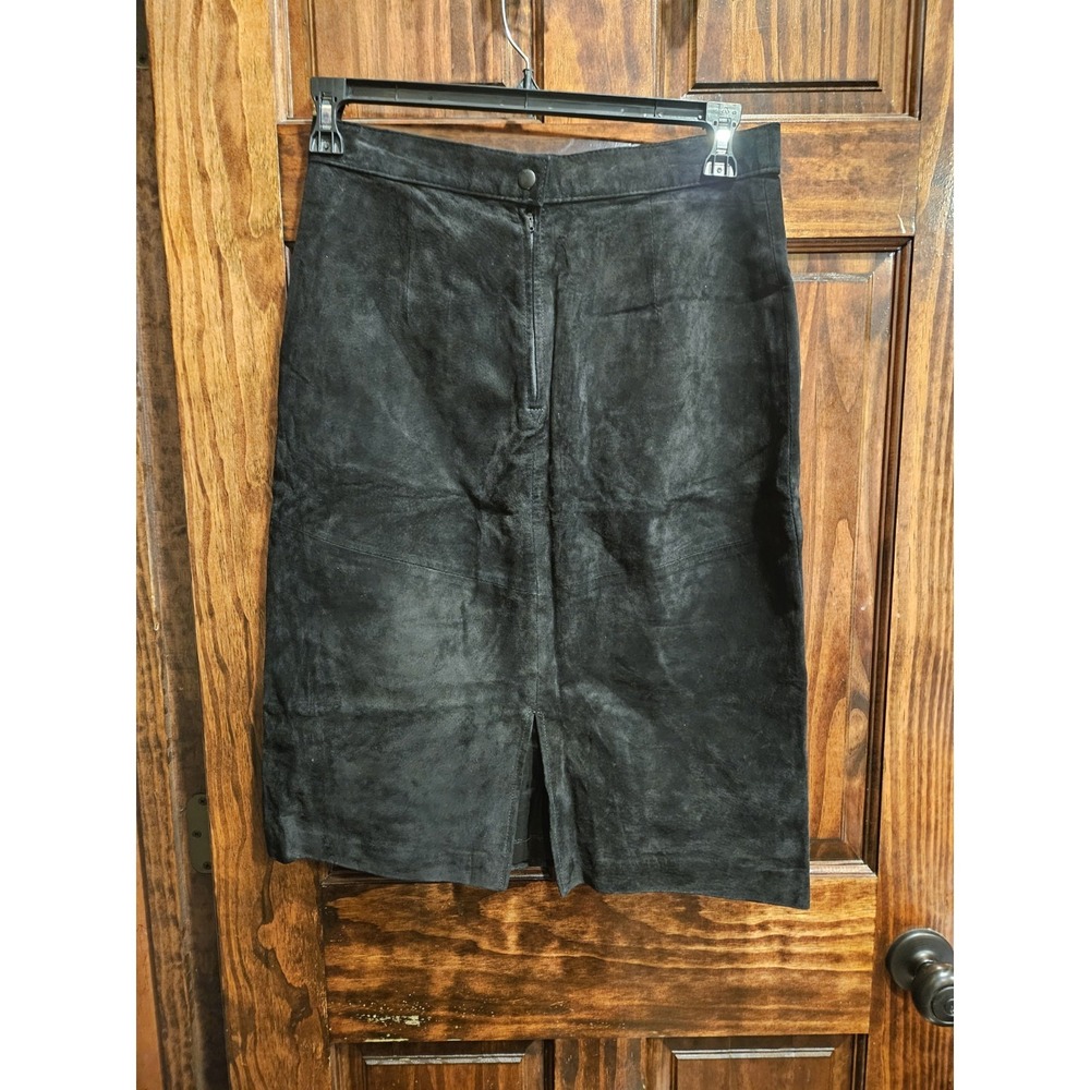Dana Brooke Black 100% Silky Pig Suede A-Line Knee Length Skirt Womens Size 14
